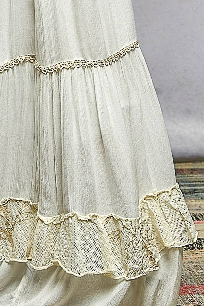 Ruffle Embroidered Long Skirt