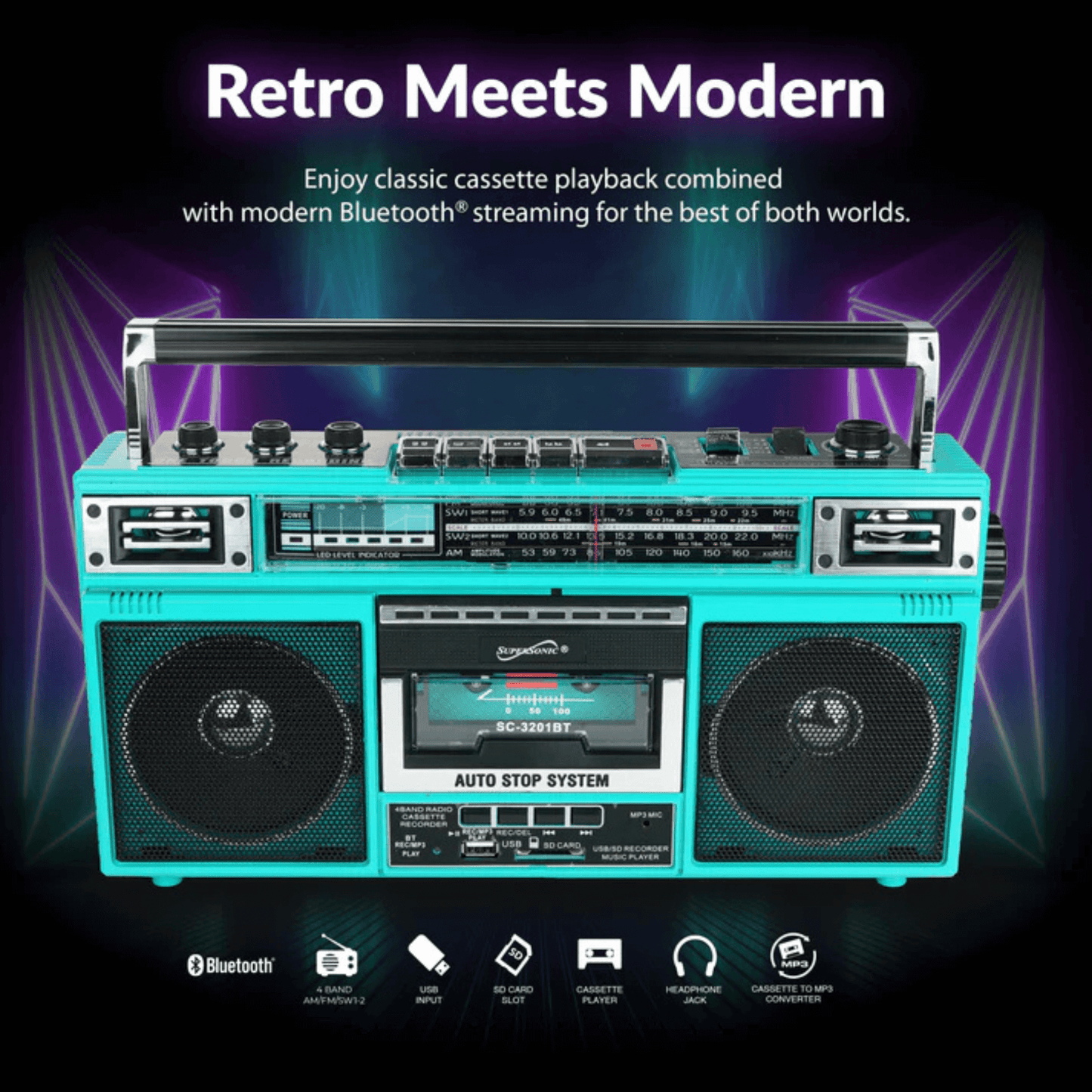 Retro Supersonic BoomBox Bluetooth Radio & MP3