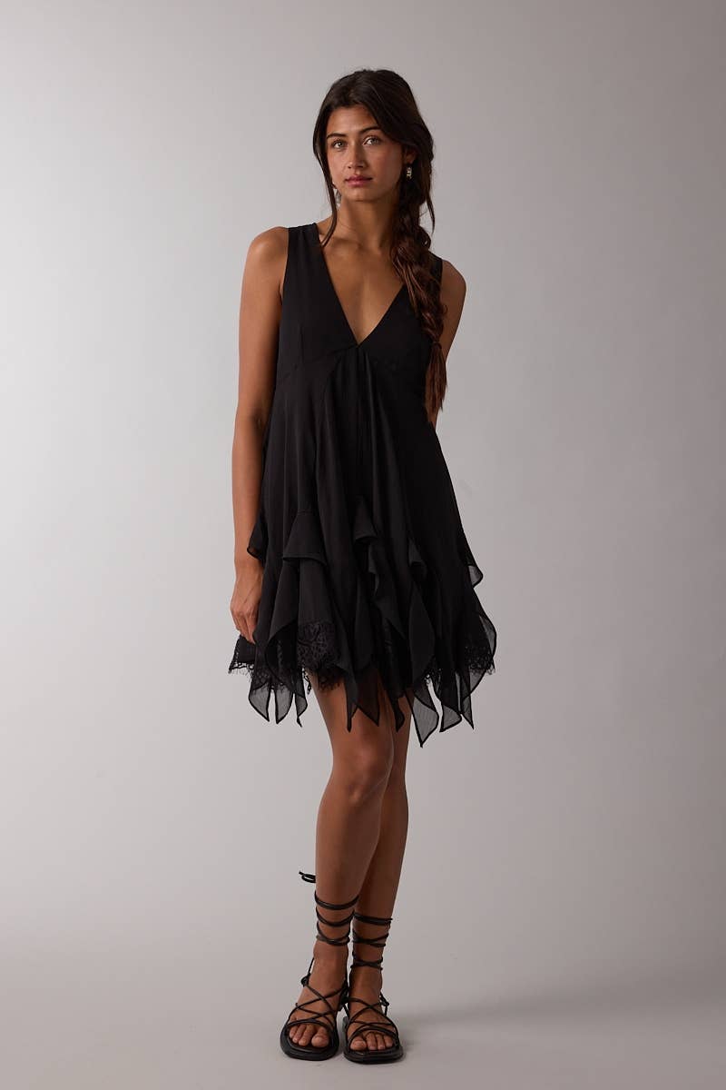 HIGH-LOW DOWN MINI DRESS