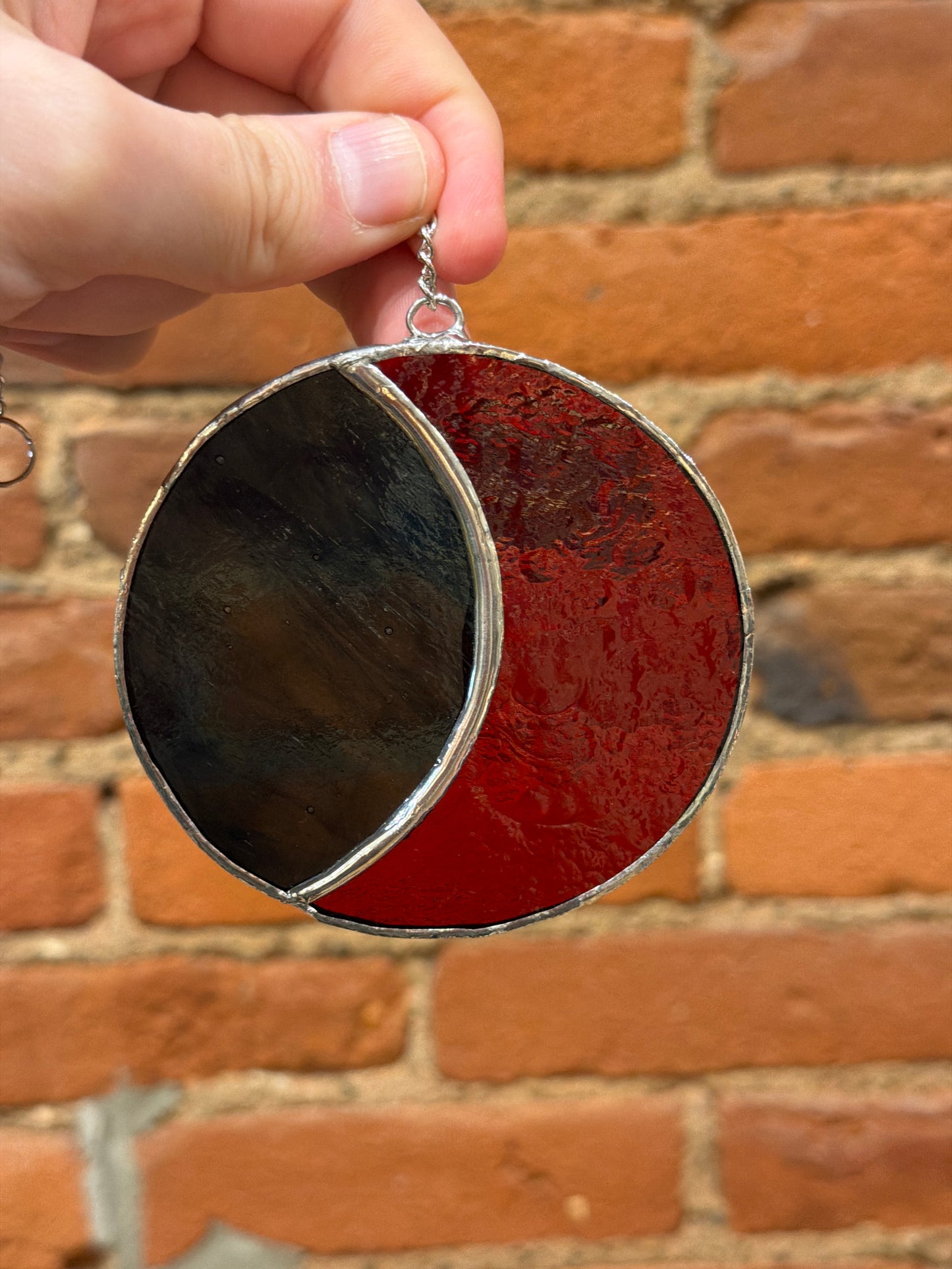 Red/Black Moon stained glass