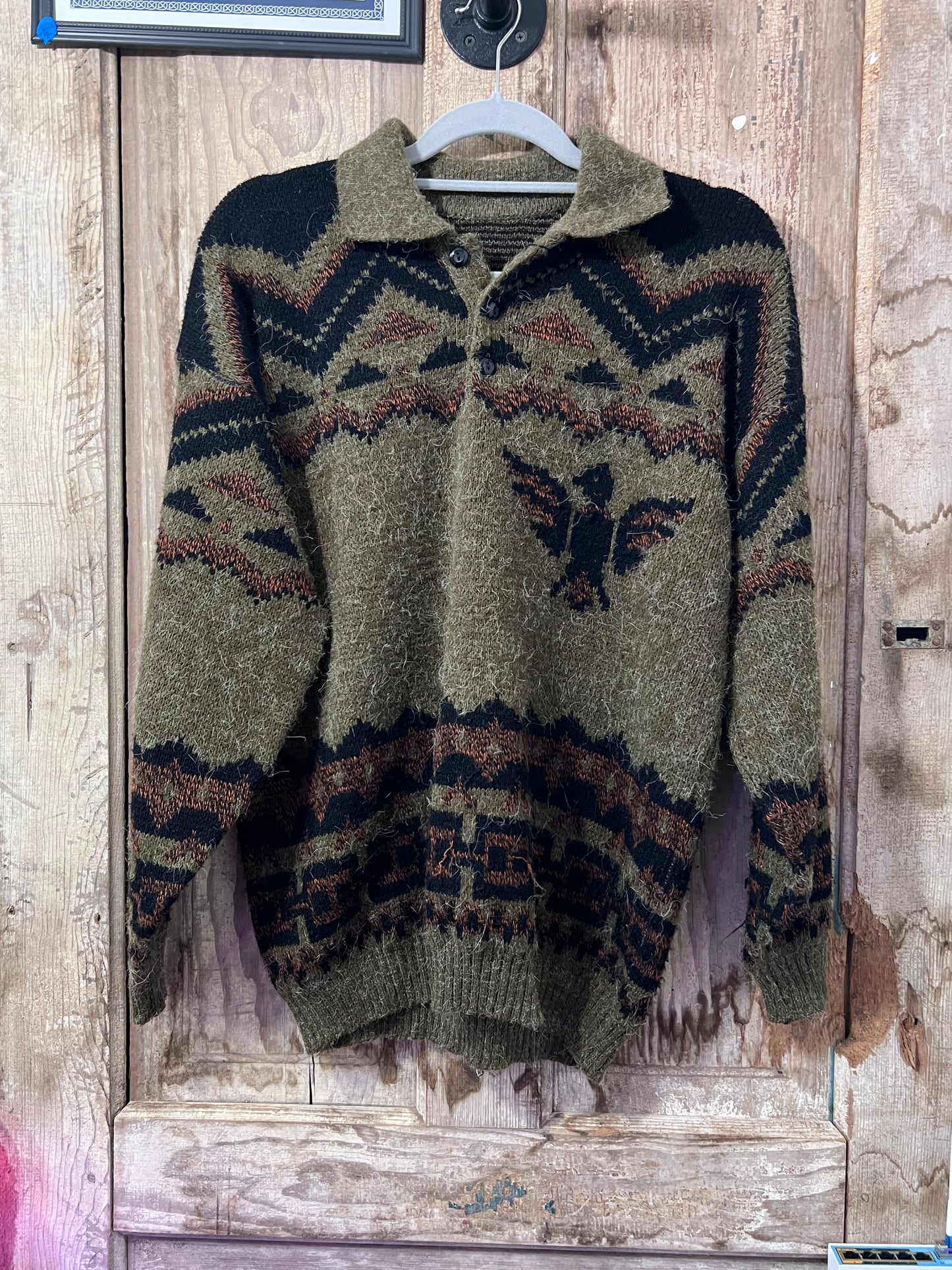 VTG Fuzzy Bird/Aztec Henley Sweater CNV