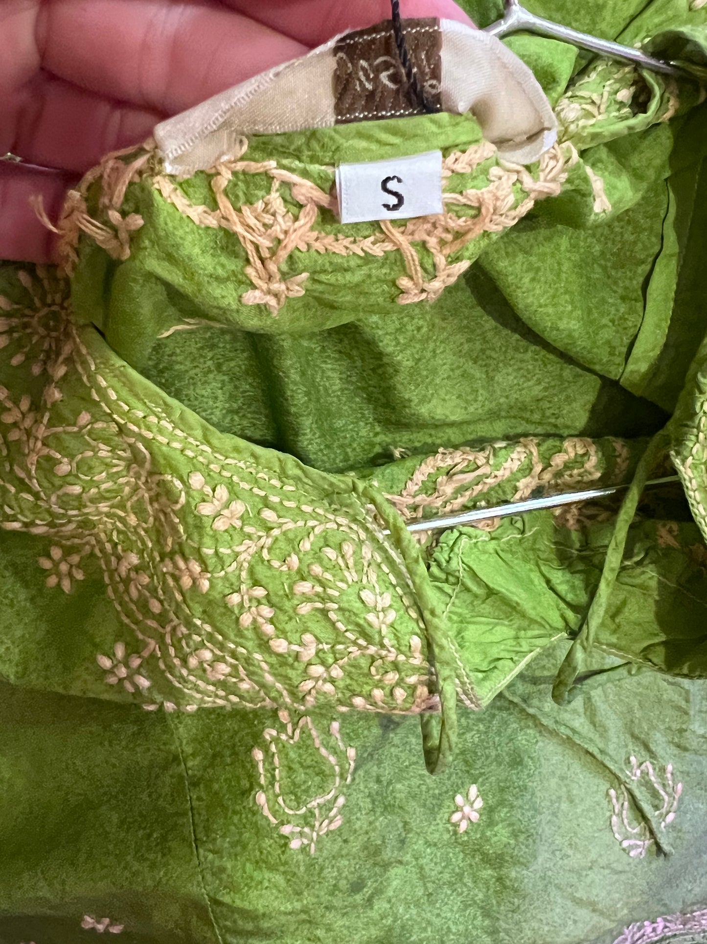 Joshi Green + Gold Embroidered Blouse