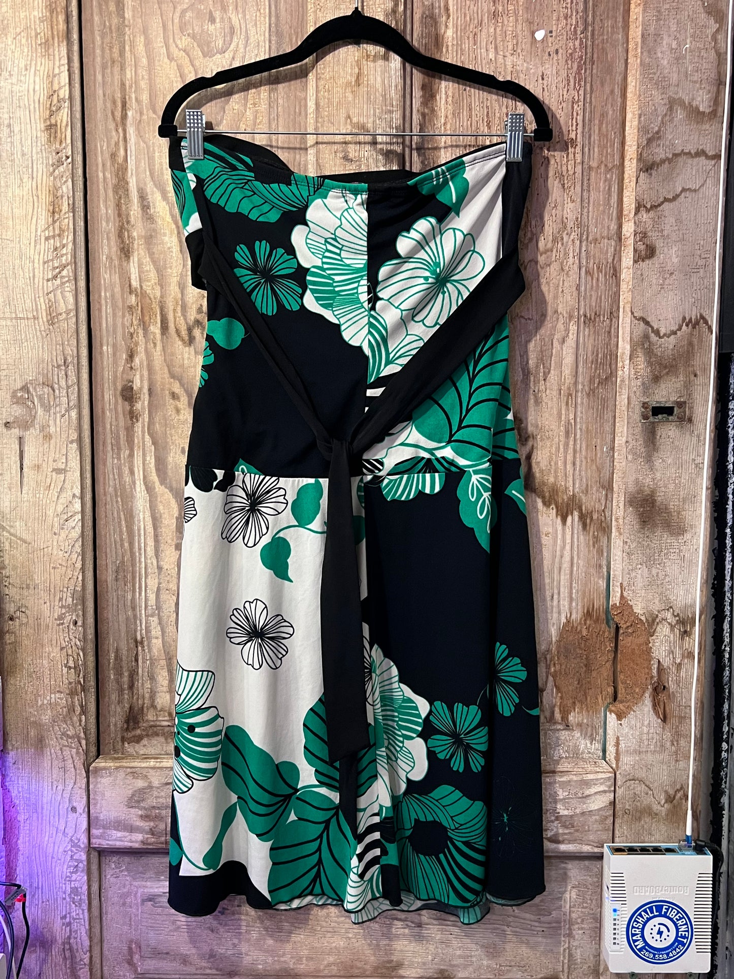 Three Pink Hearts Green/White/BLK Strapless Floral Dress