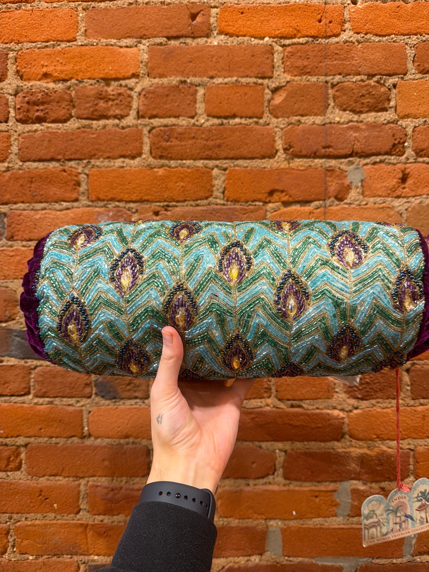 Peacock beaded pillow