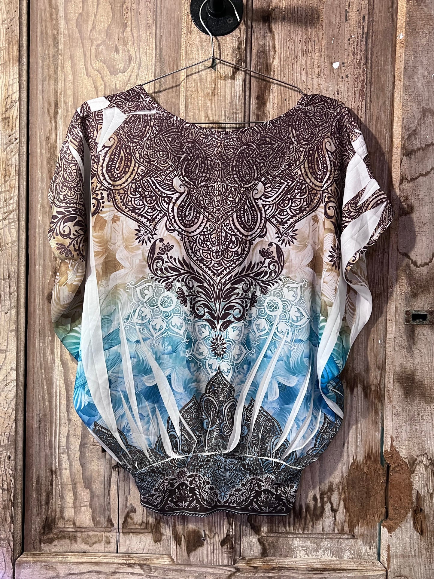 Dressbarn BRN/BLUE Patterned Flowy Top