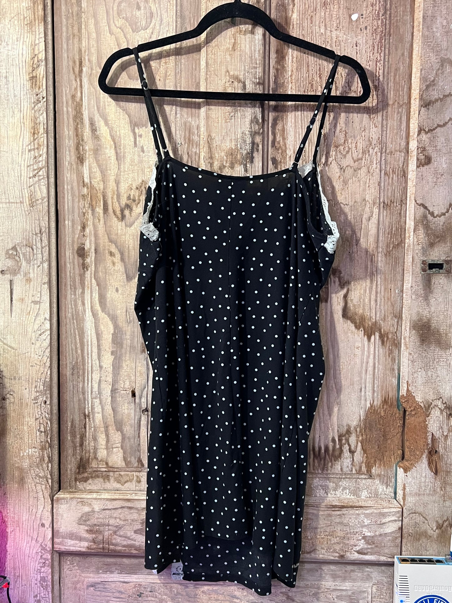 VTG Expressions BLK Polka Dot Lace Trim Slip