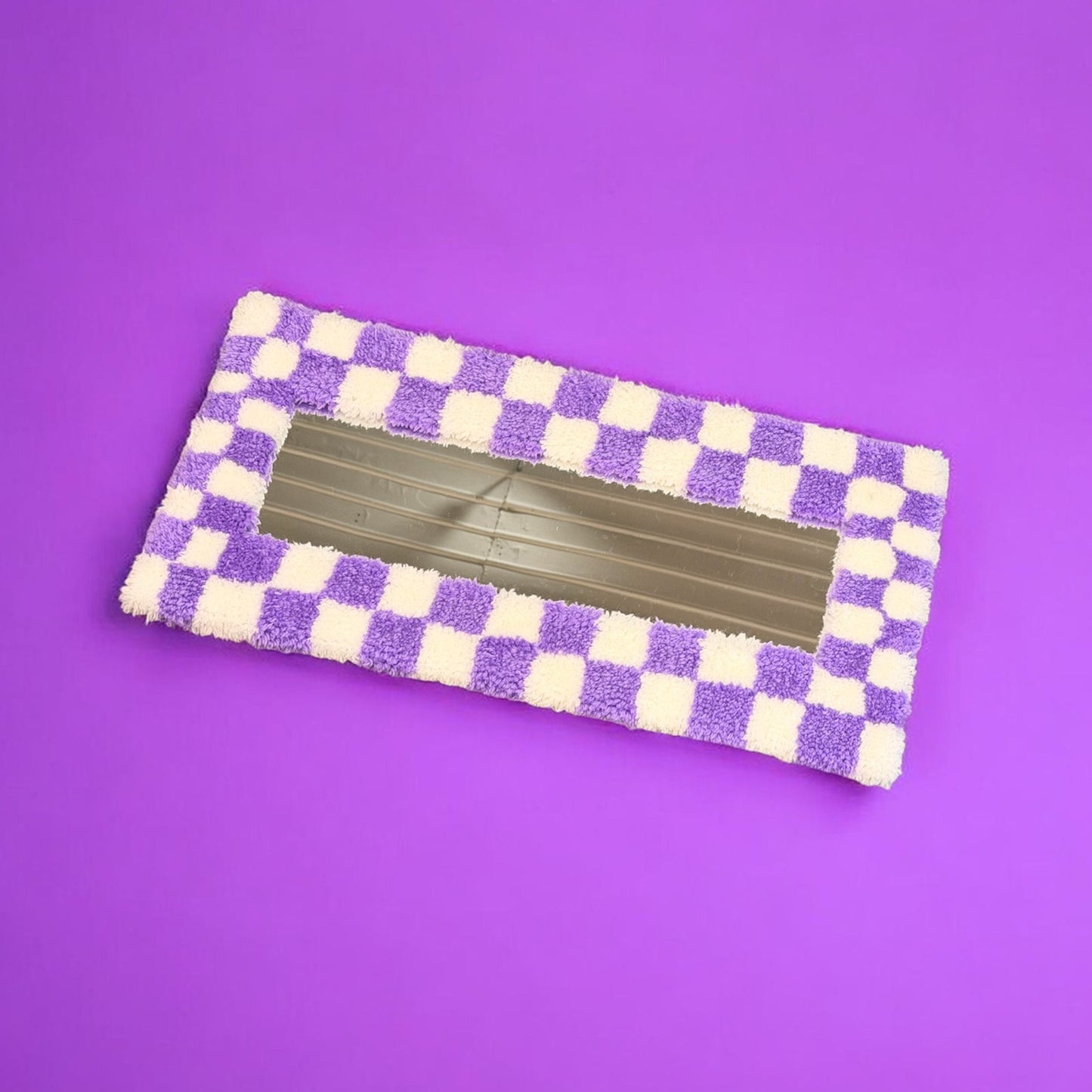 Purple + White Checkered Tufted Wall Mirror