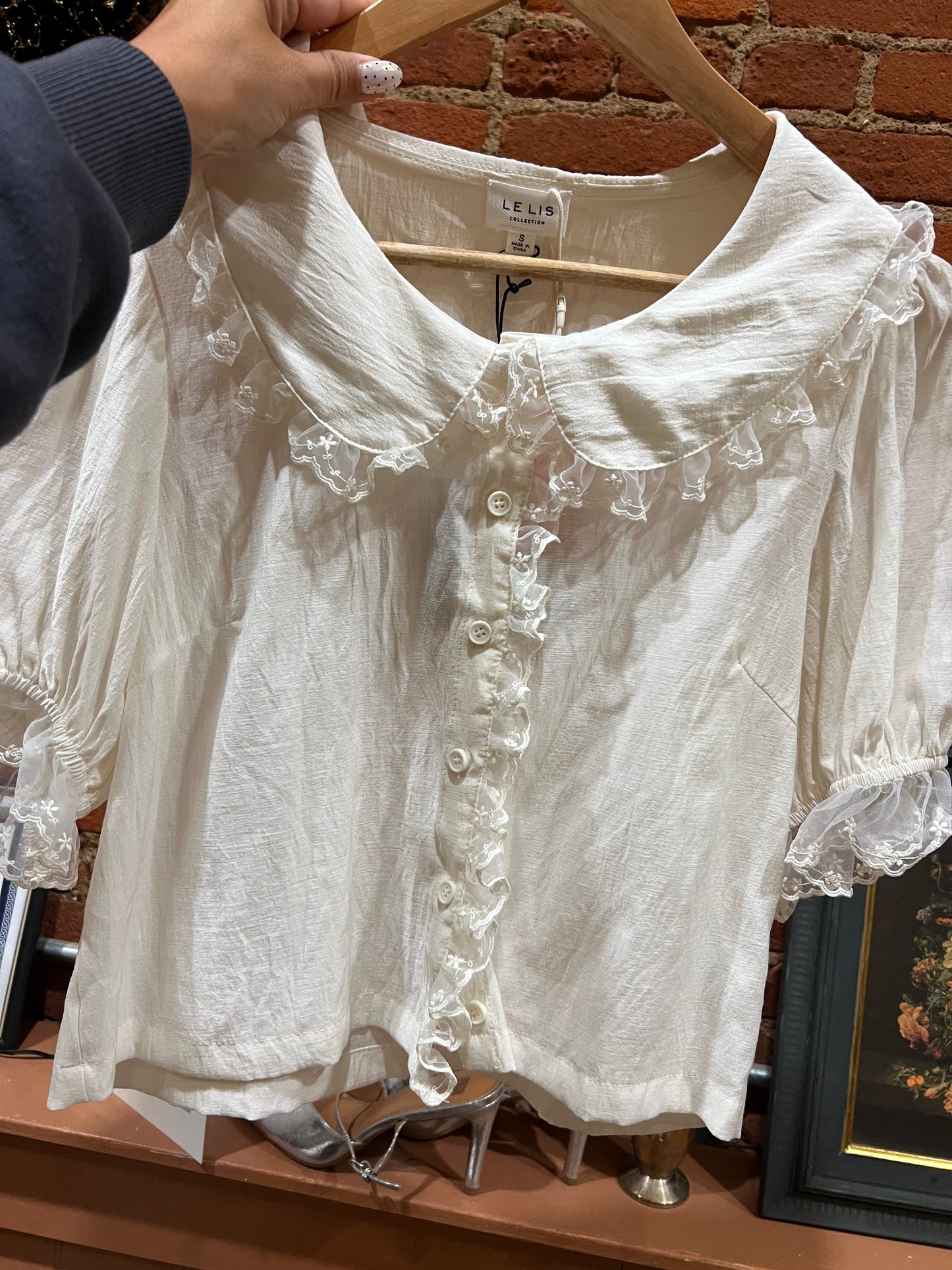 Cream lace flow top