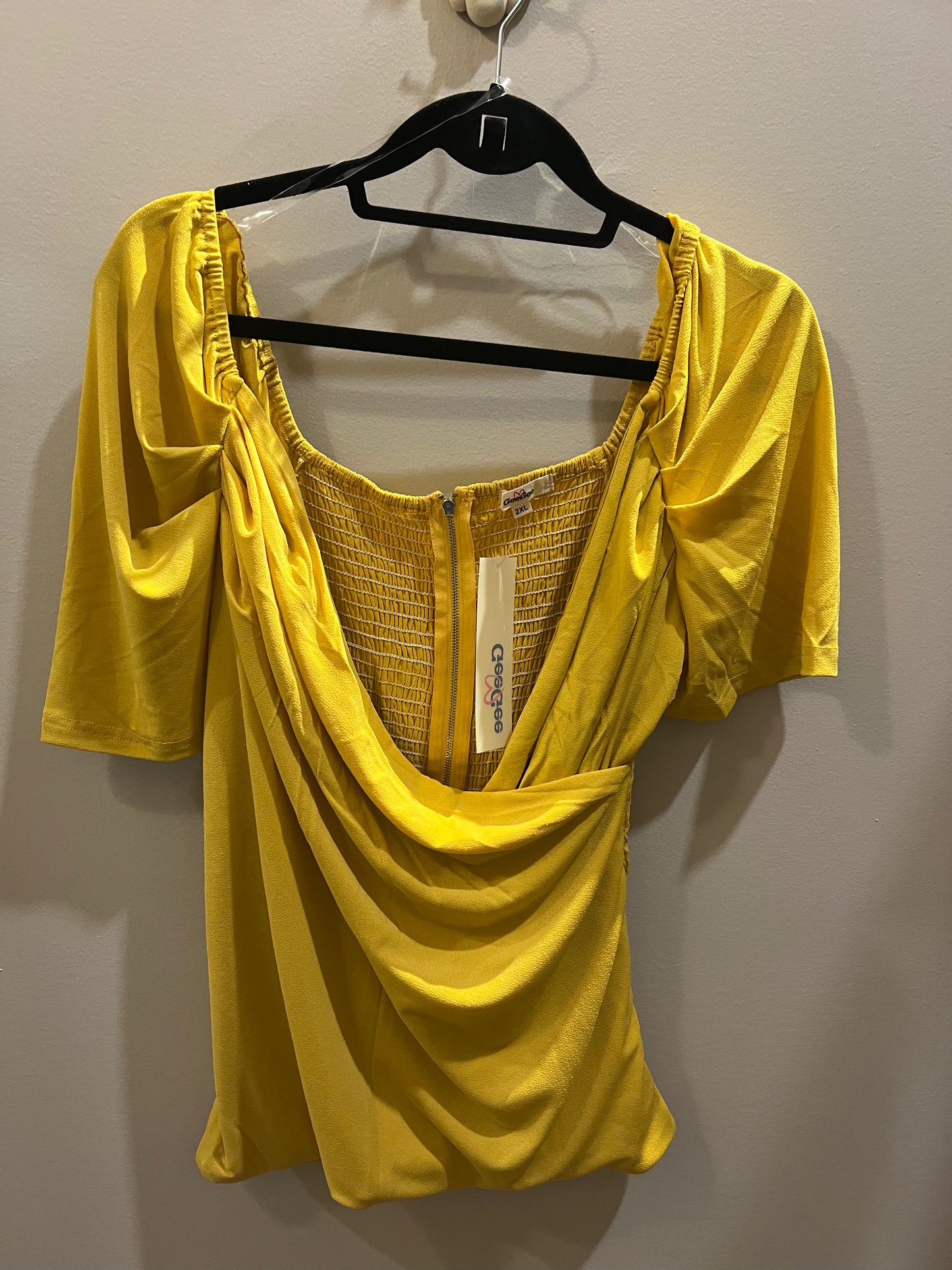 mustard yellow drape top