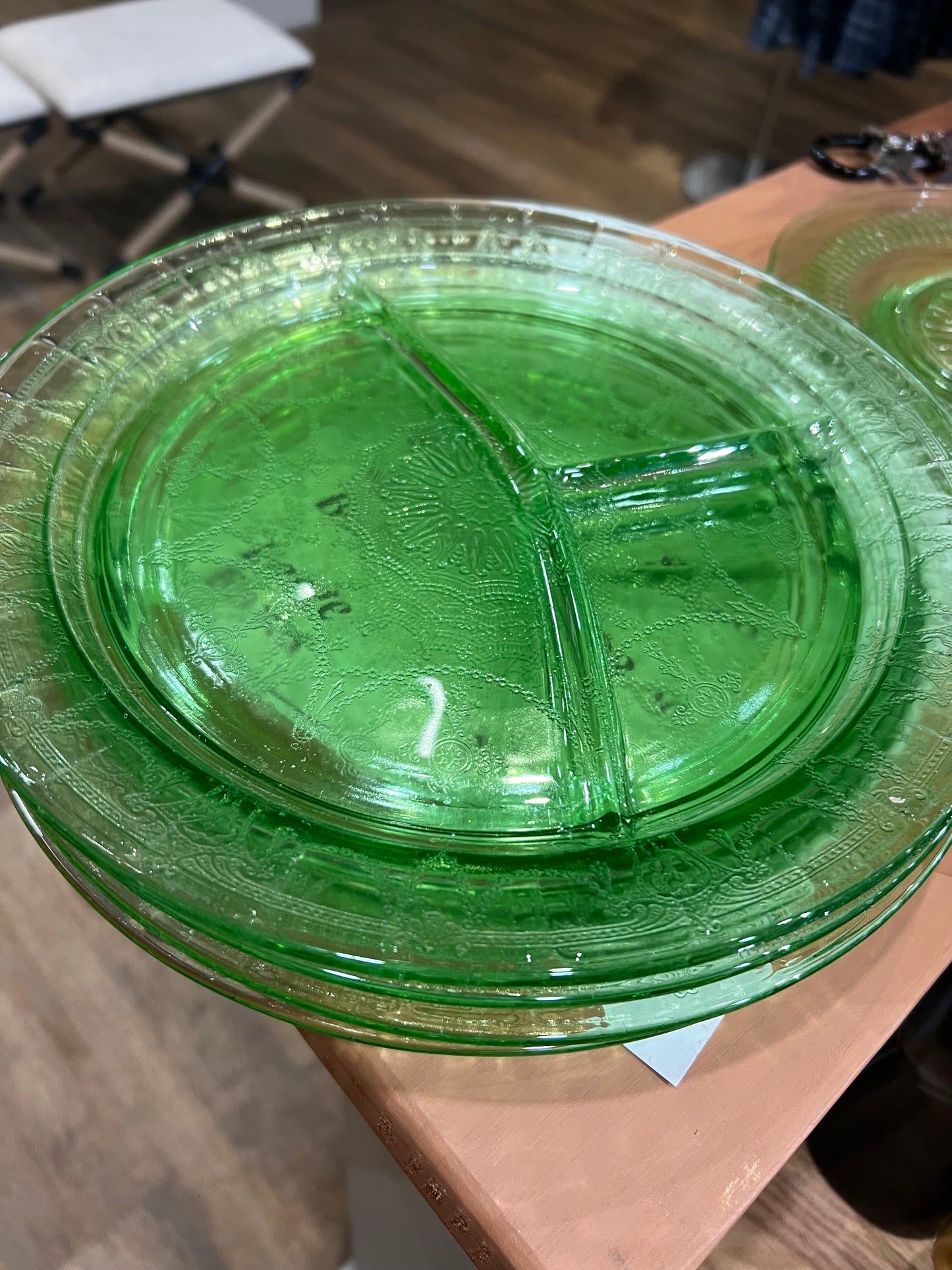 Uranium glass divided etched plate