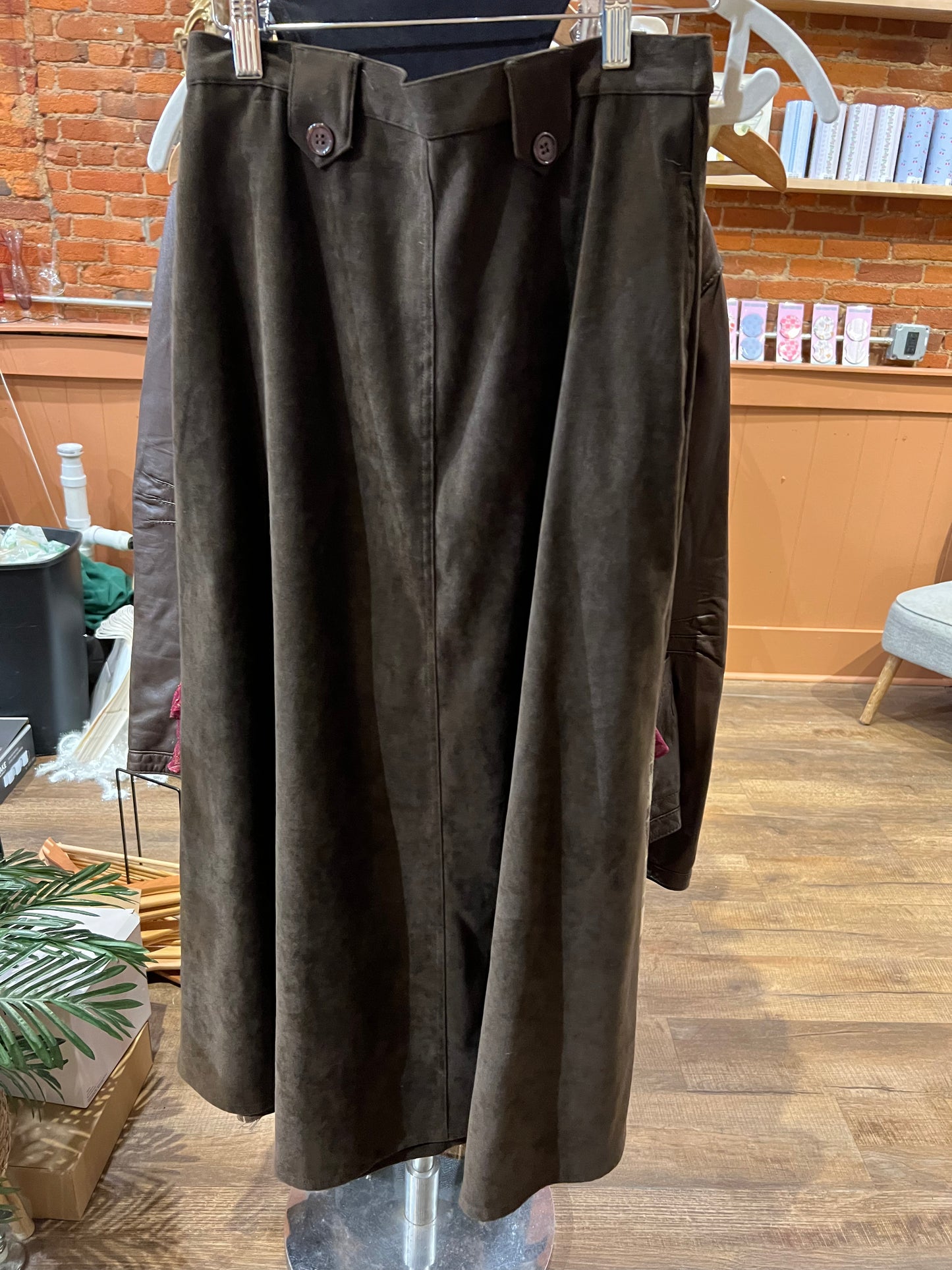 Suede brown midi skirt