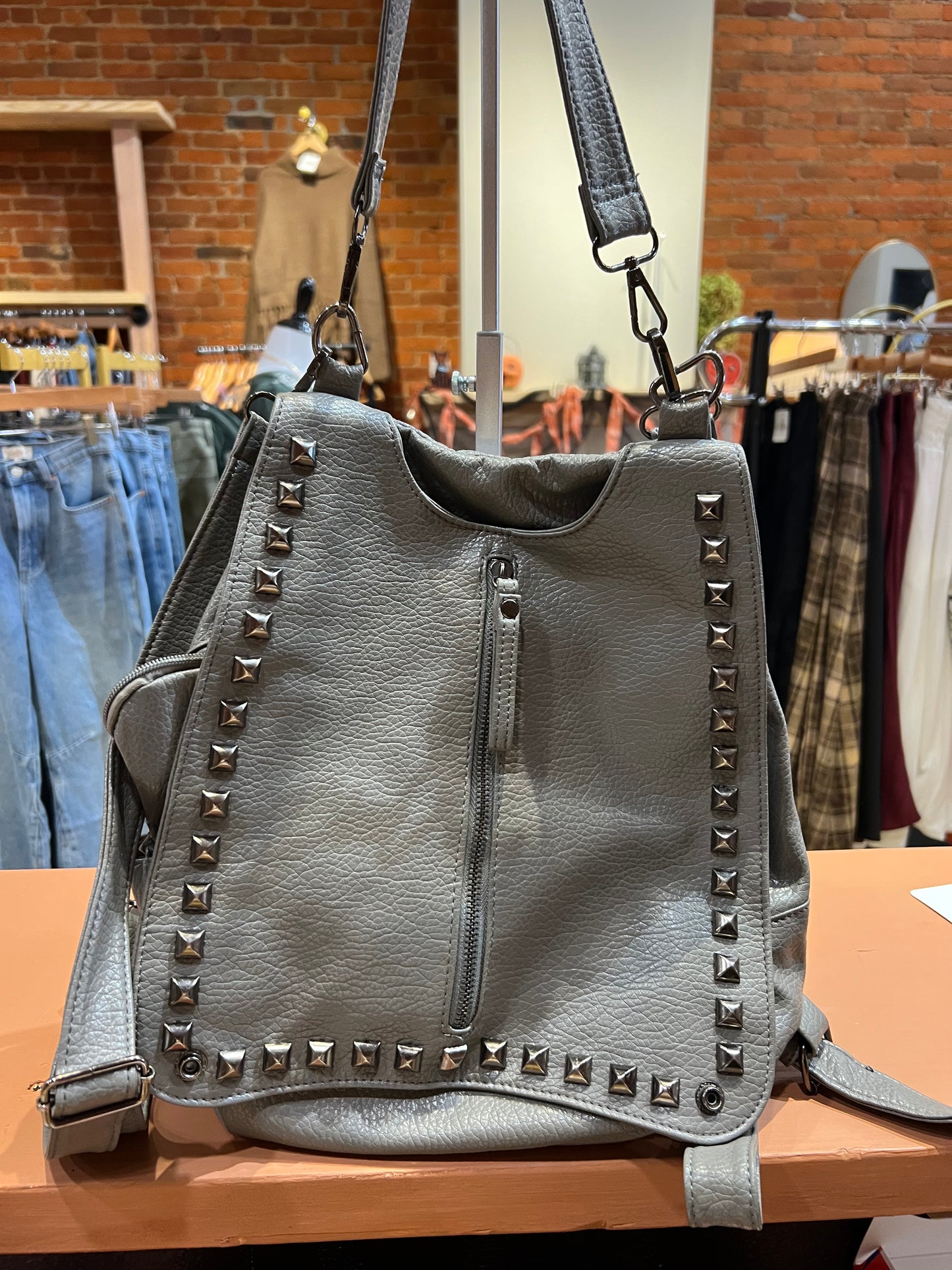 Gray stud purse as is