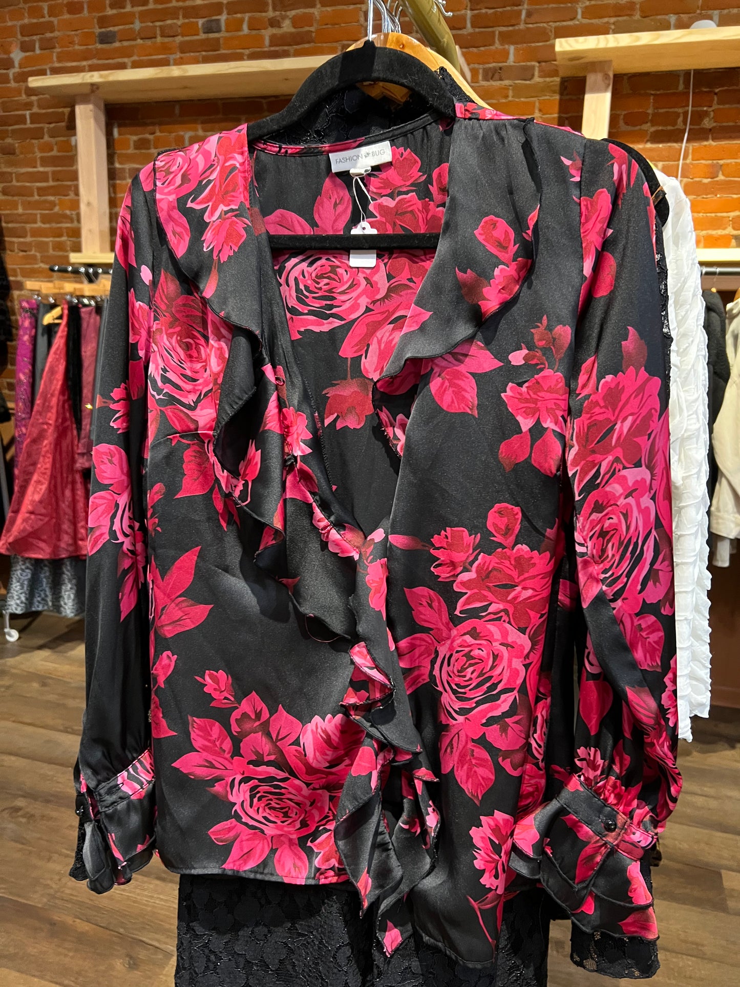 Burgundy, pink flower blouse