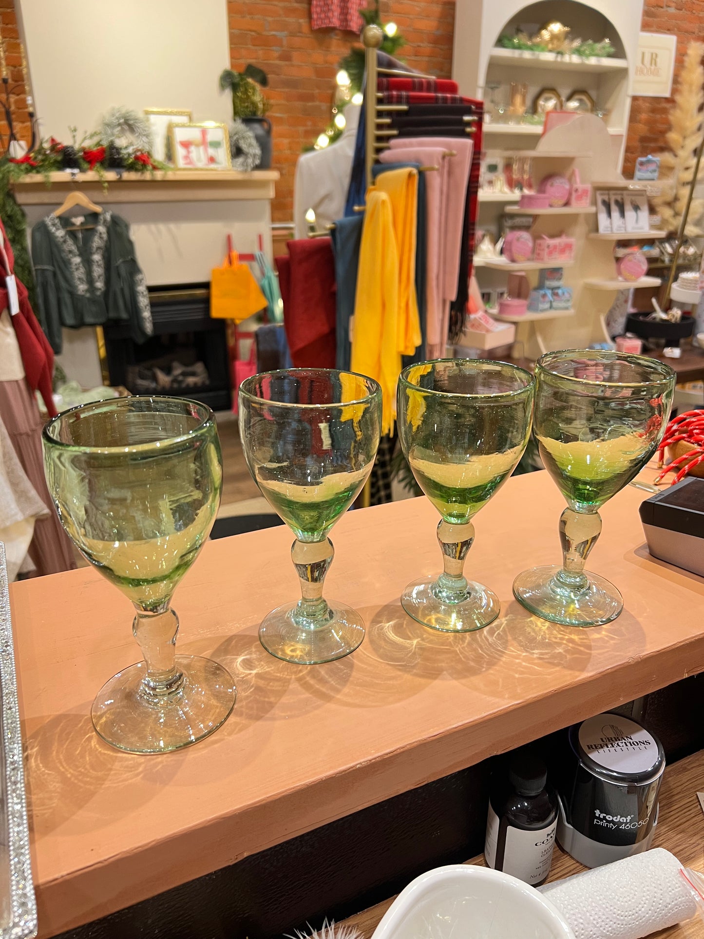 Set of 4 blown glass goblets