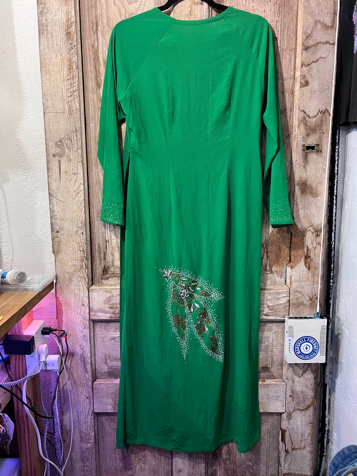 VTG 70's Green Beaded Slit Dress