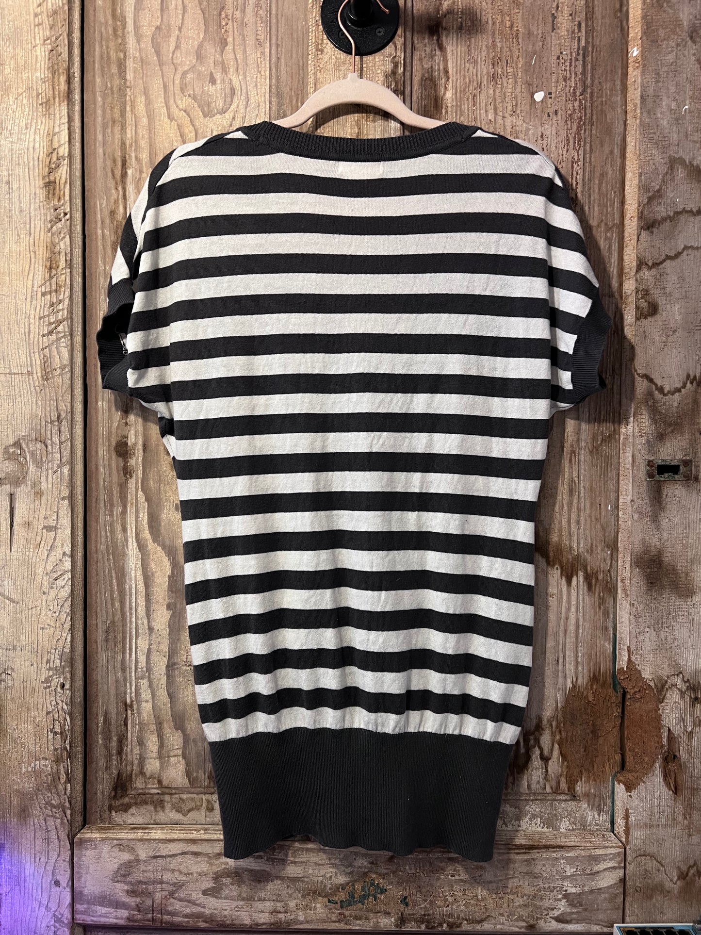 Y2K Route 66 BLK/WHT Striped Short Sleeve Cardigan