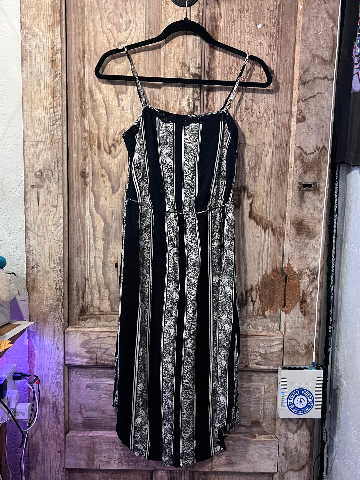 Frenchi BLK/WHT Paisley Striped Dress