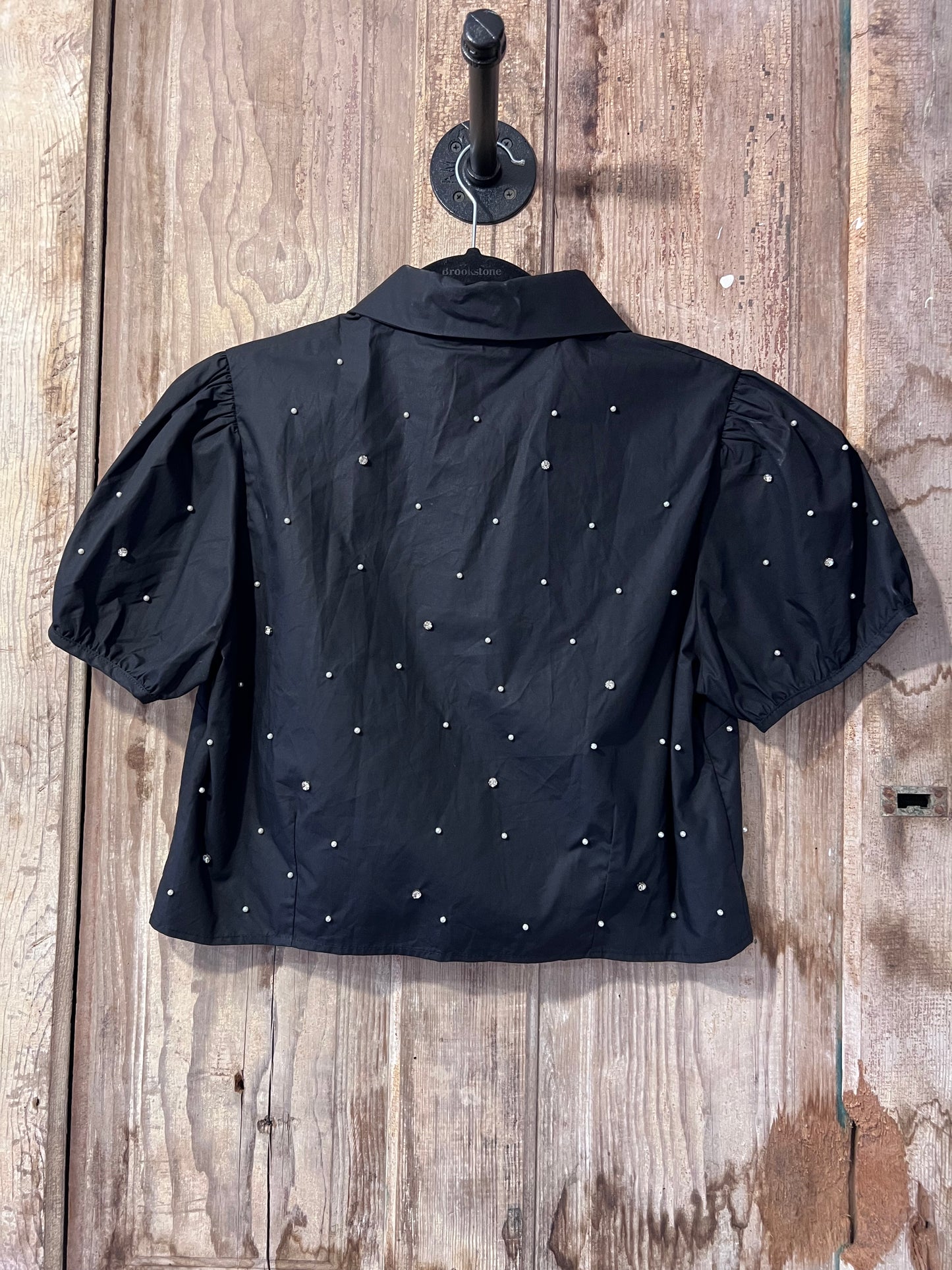 L|C BLK Pearl & Gem Puffy Sleeve Blouse