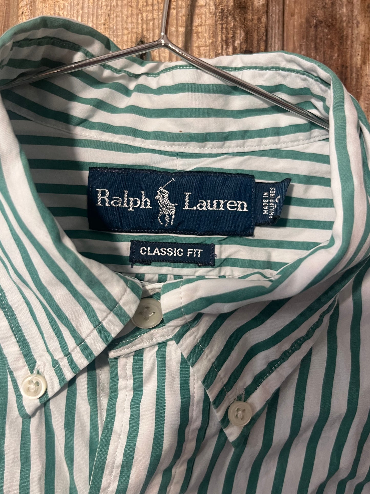 Ralph Lauren Green/WHT Stripe Button Up Shirt