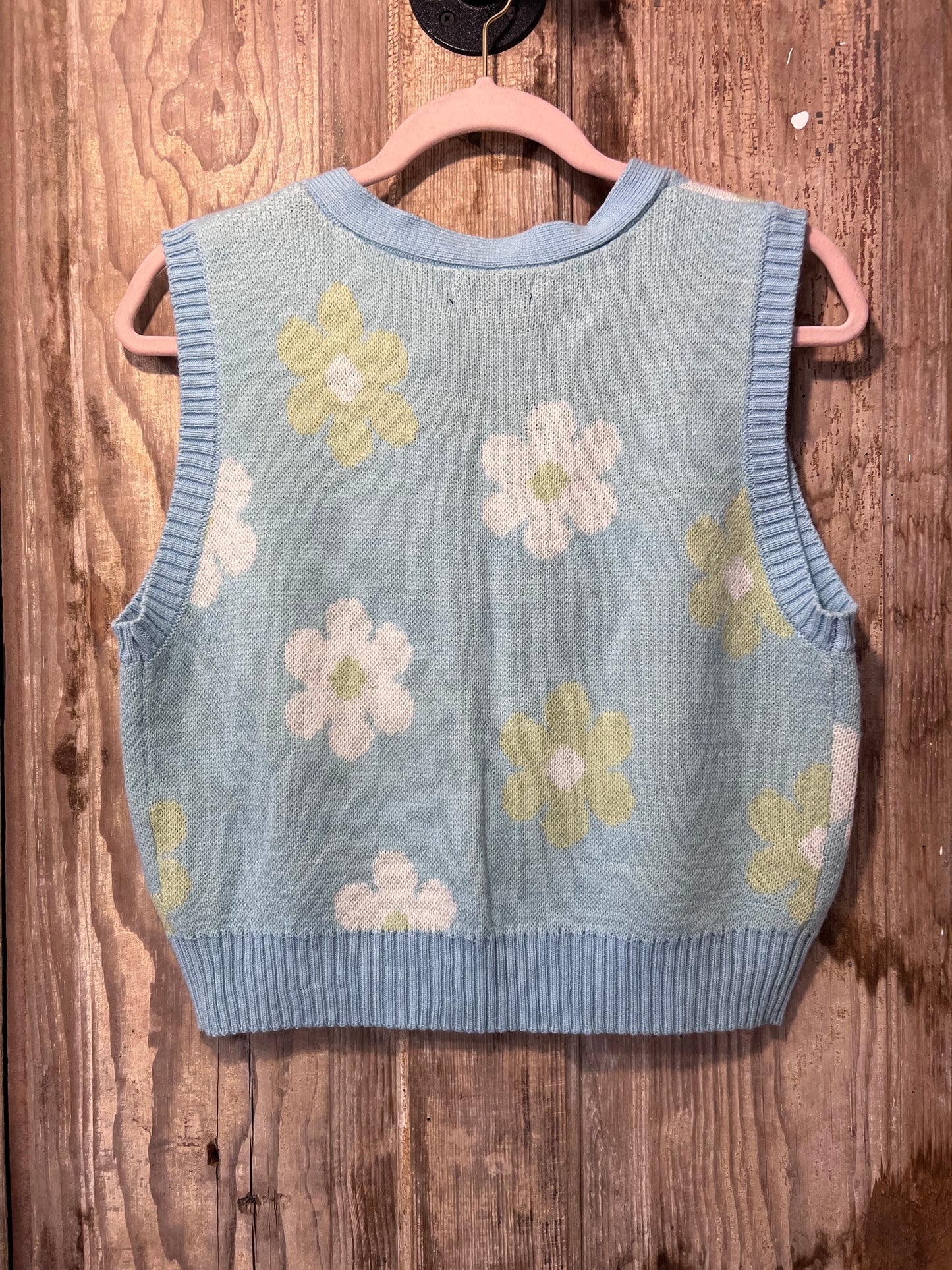 Y2K Faded Rose Flower Knit Sweater Vest (modern)
