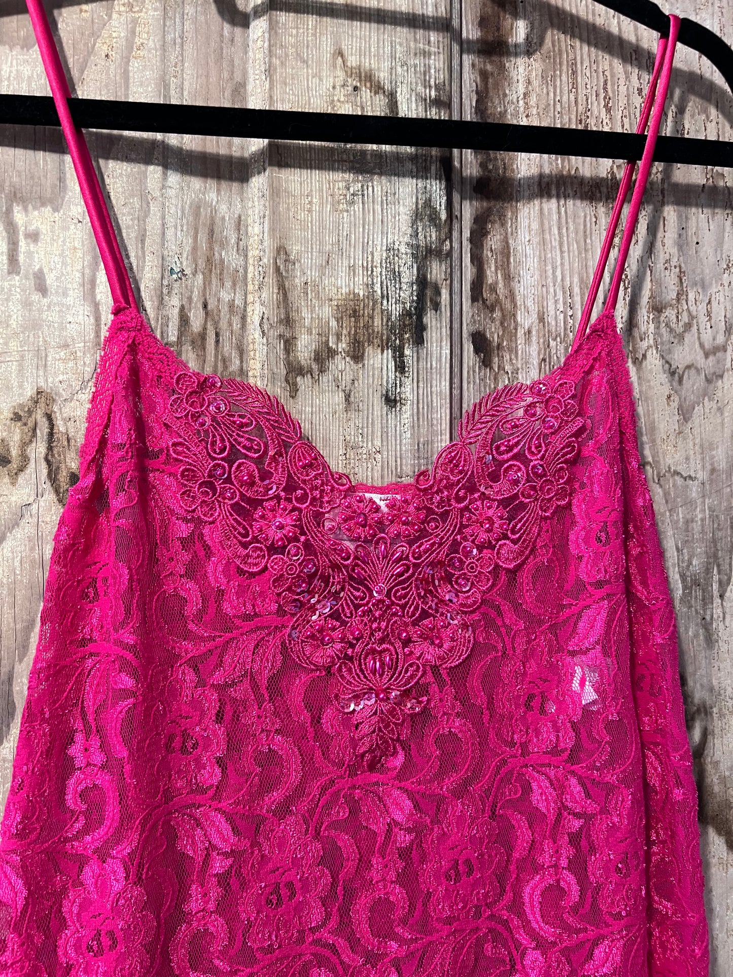 90's JC Penny Fuchsia Beaded Lace Slip Dress