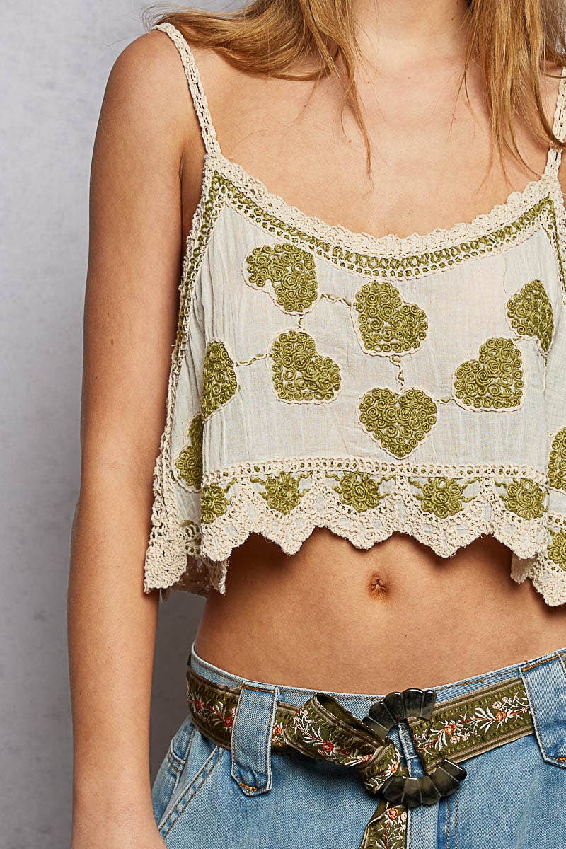 Heart Lace Straps Crochet Sleeveless Top