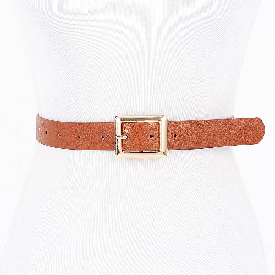 Square Buckle Faux Leather Belt