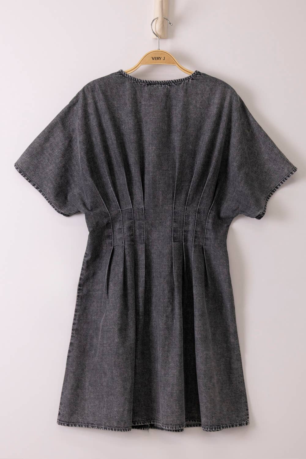 Pintuck Detail Mineral Washed Mini Dress