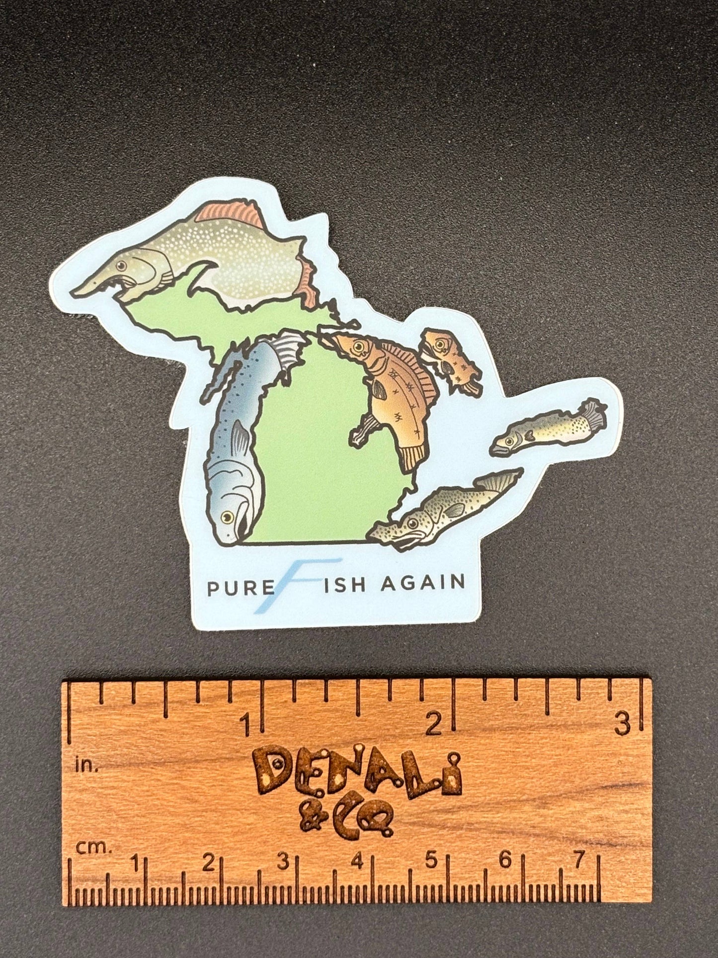 Pure Fish Again Michigan Parody Sticker, 3" x 2.4"