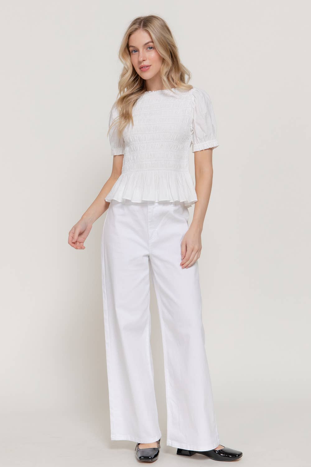 Puff Sleeve Smocked Woven Top
