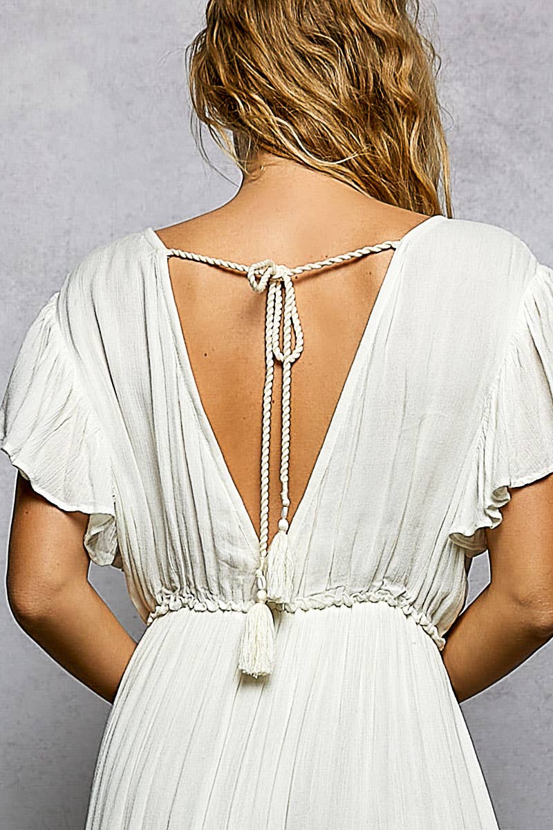 Ruffle V-neck Embroidery Long Dress