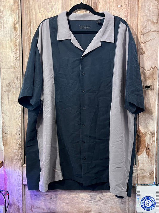VTG Men’s EUROPA Black/Grey Short Sleeve Button Up Top