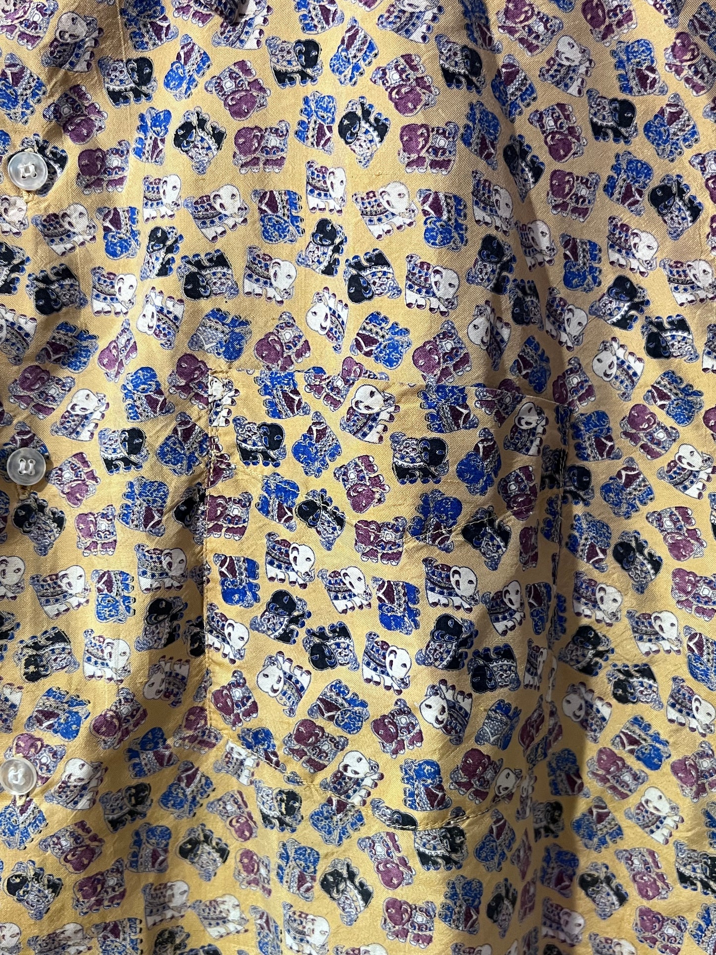 Hard Work Thai Silk Yellow Patterned Button Up Shirt