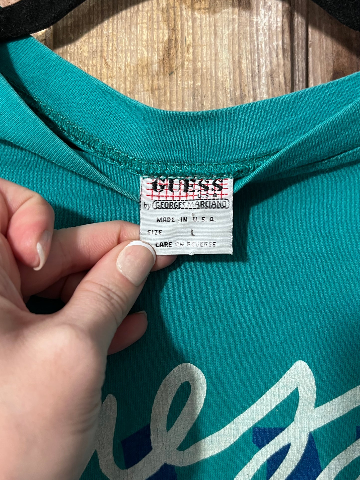 VTG 1992 Guess Turquoise Long Sleeve Shirt