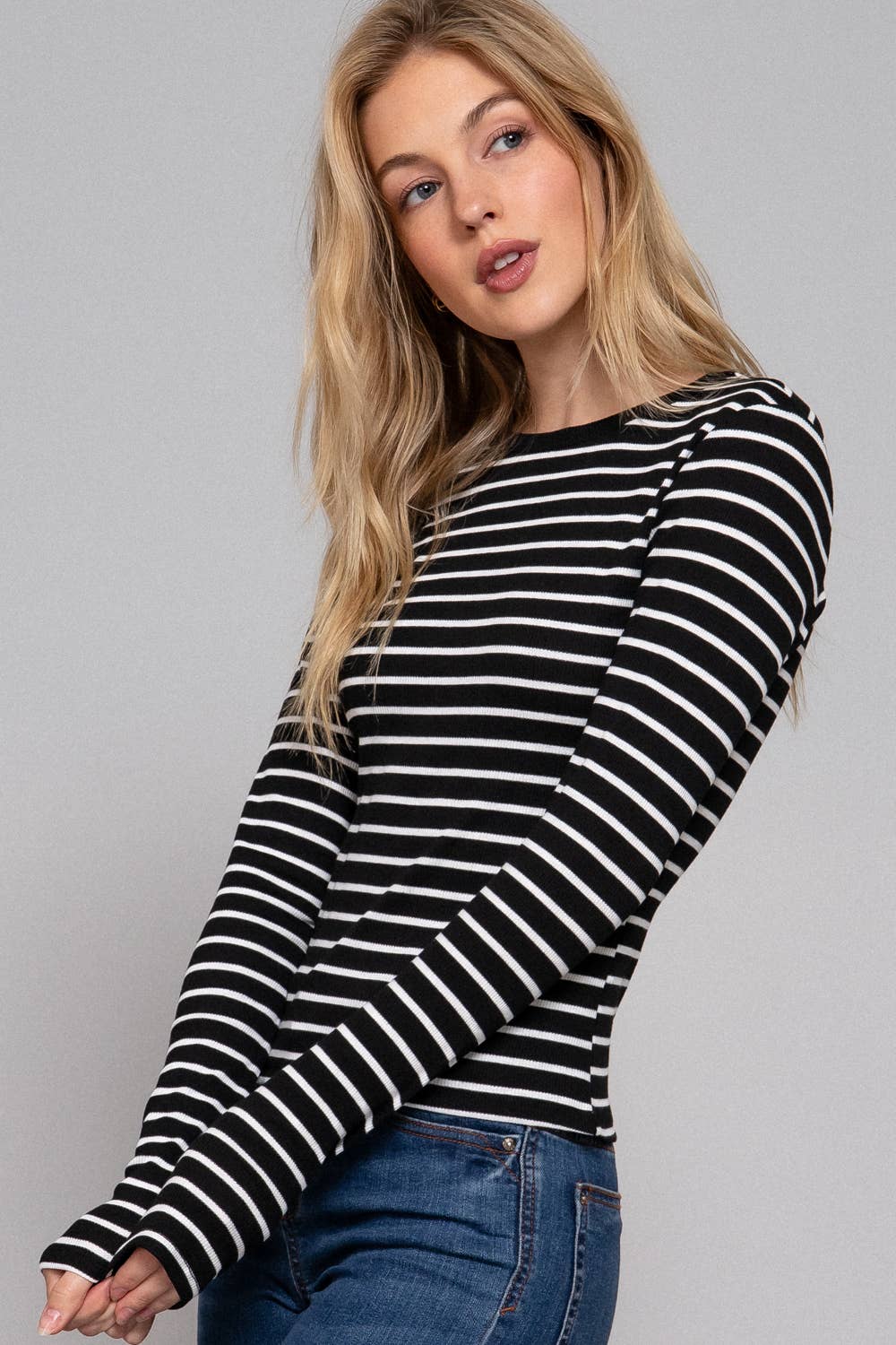 Long Sleeve Stripe Knit Top