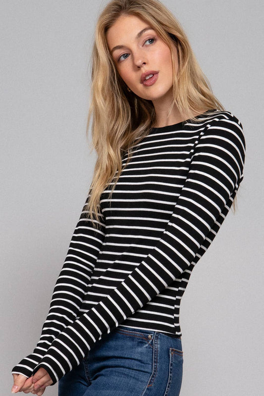 Long Sleeve Stripe Knit Top