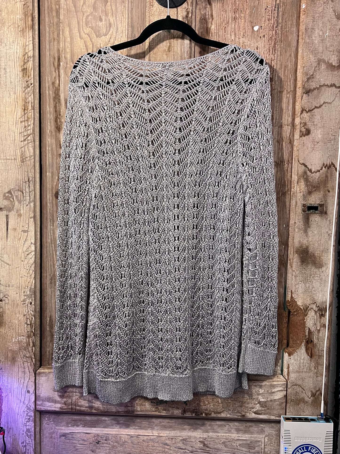 VTG Chico’s Silver Metallic Crochet Long Sleeve Top