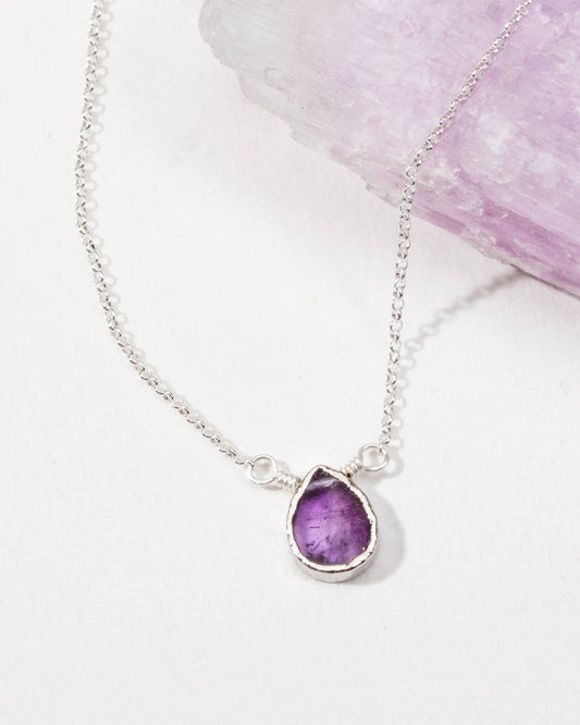 Silver Gemstone Necklace Amethyst