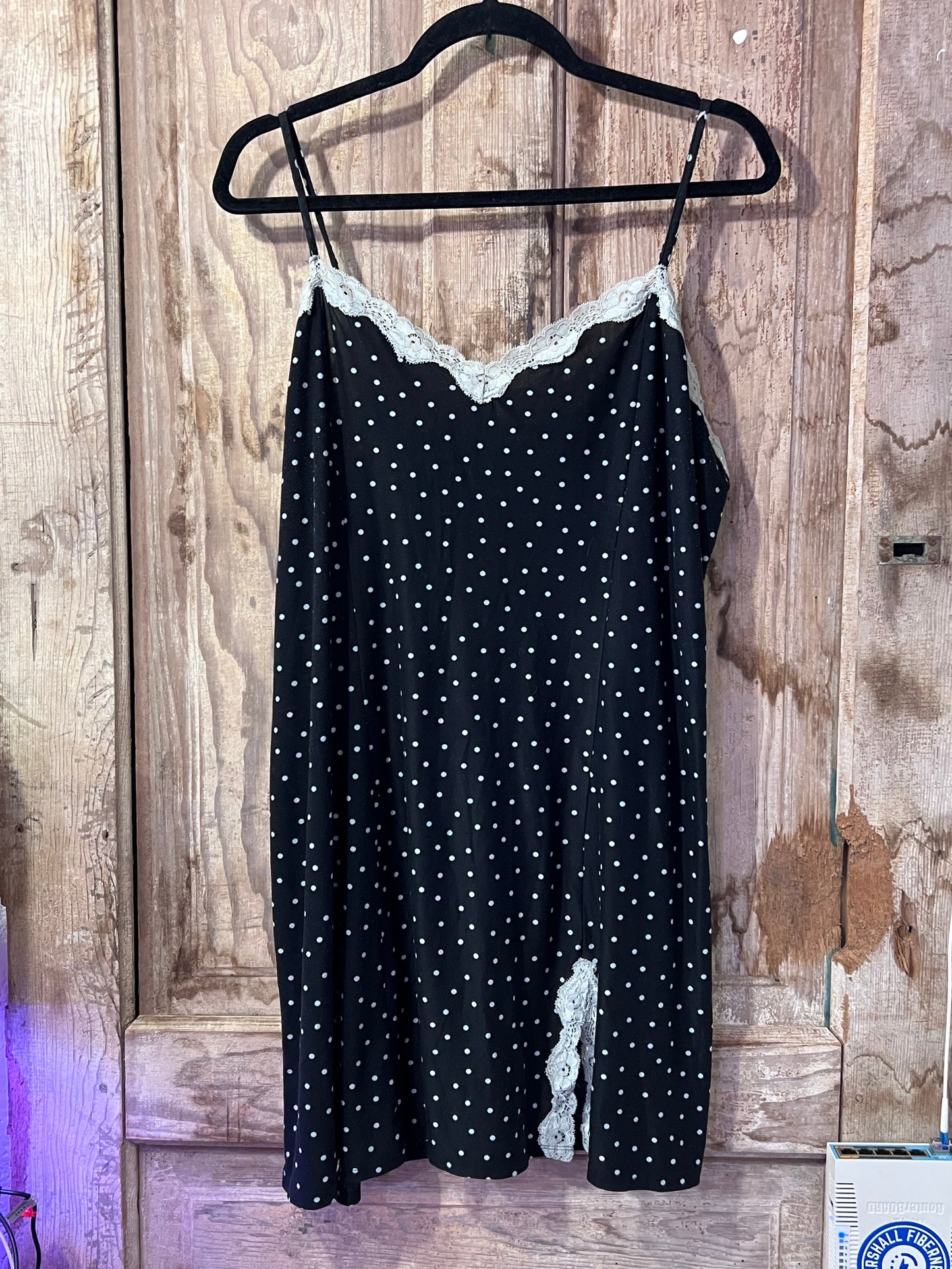 VTG Expressions BLK Polka Dot Lace Trim Slip