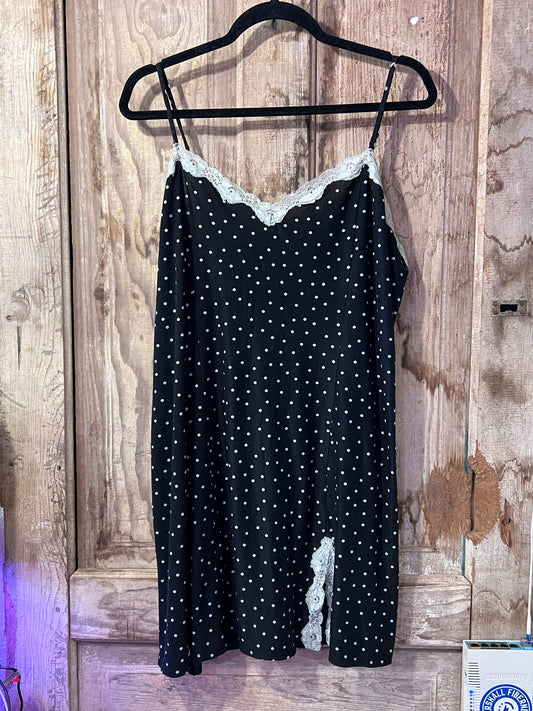 VTG Expressions BLK Polka Dot Lace Trim Slip
