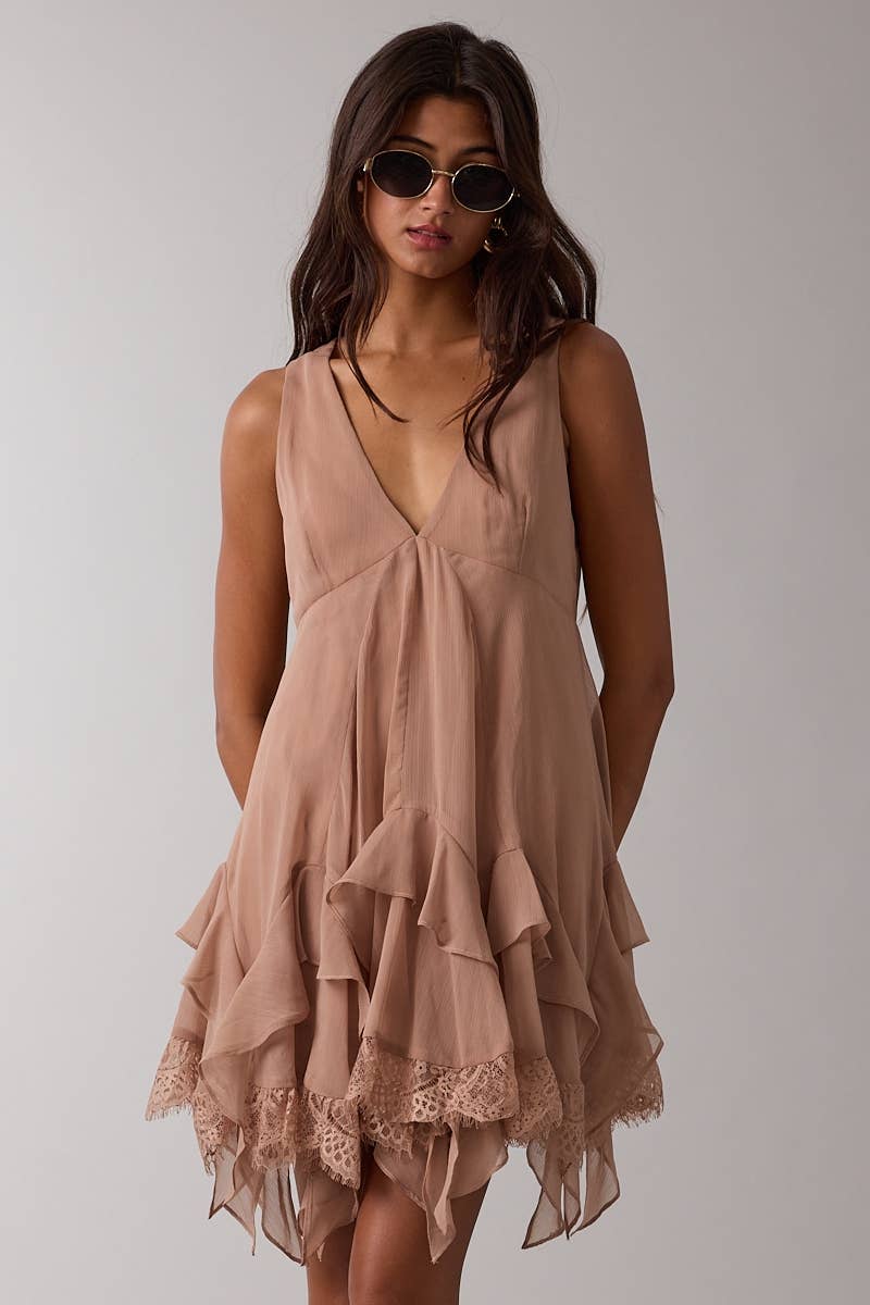 HIGH-LOW DOWN MINI DRESS