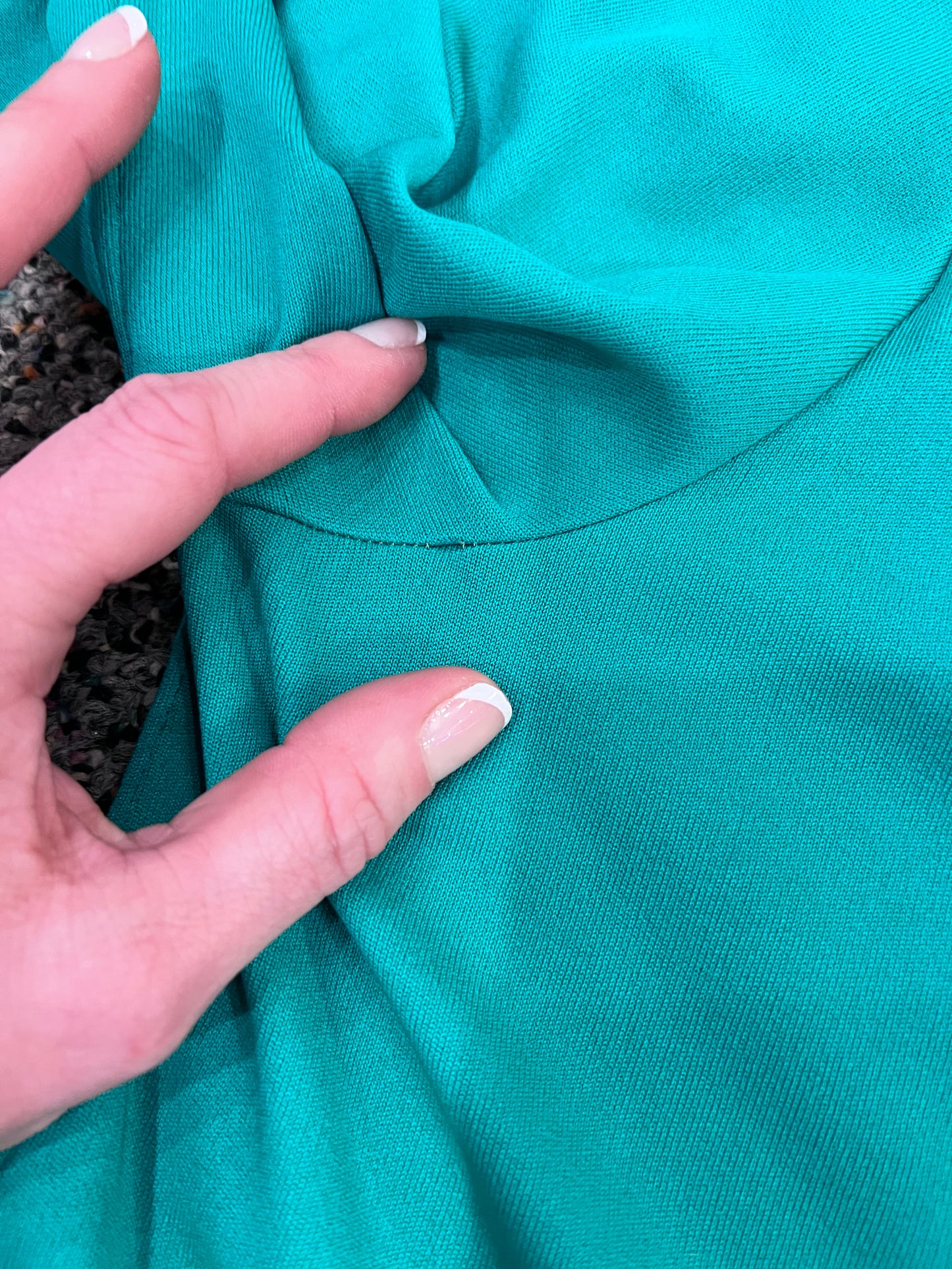 70's Green Beaded Neck Long Sleeve Dress