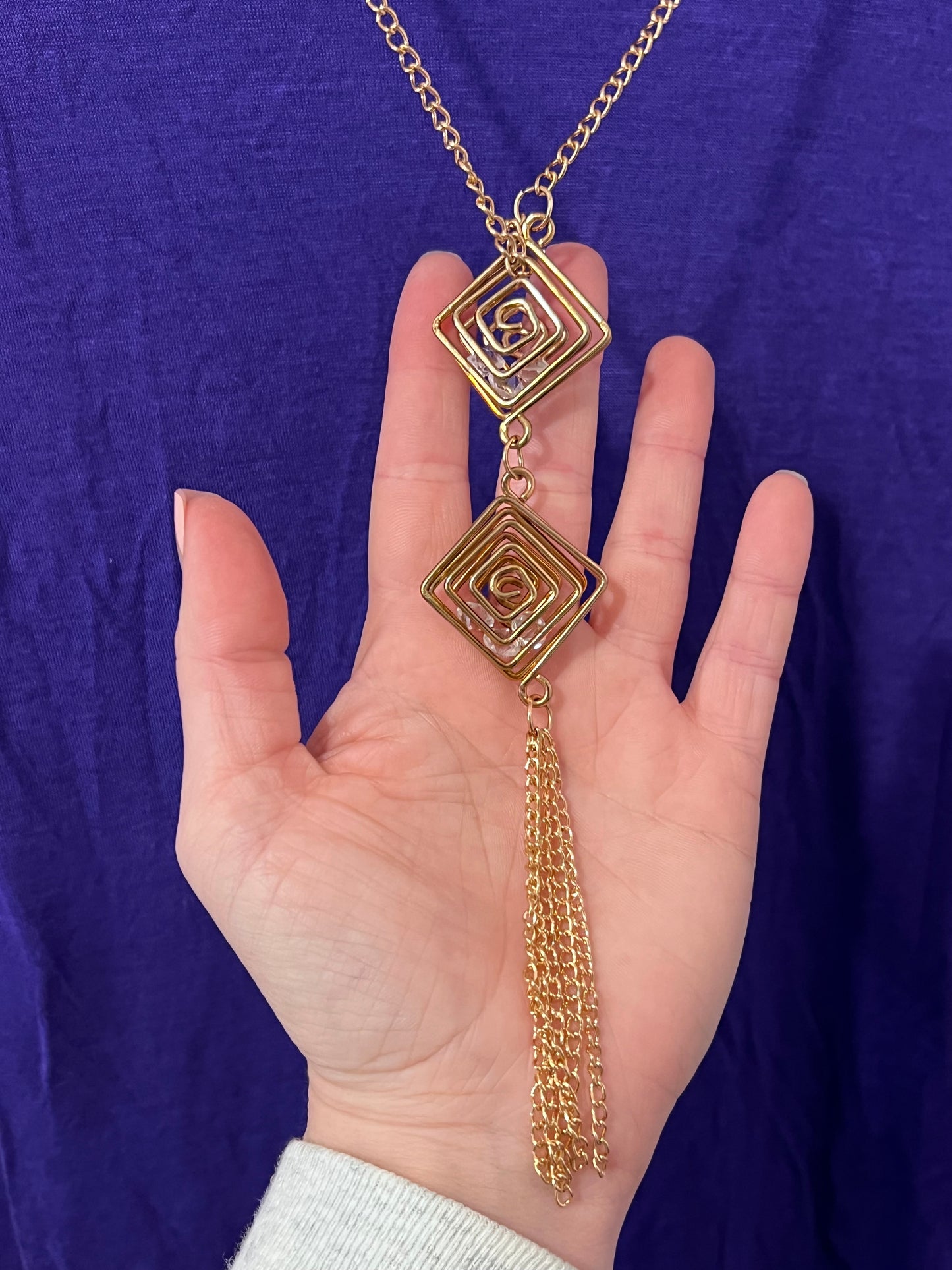 Y2K Purple Flowy Blouse with Gold Chain