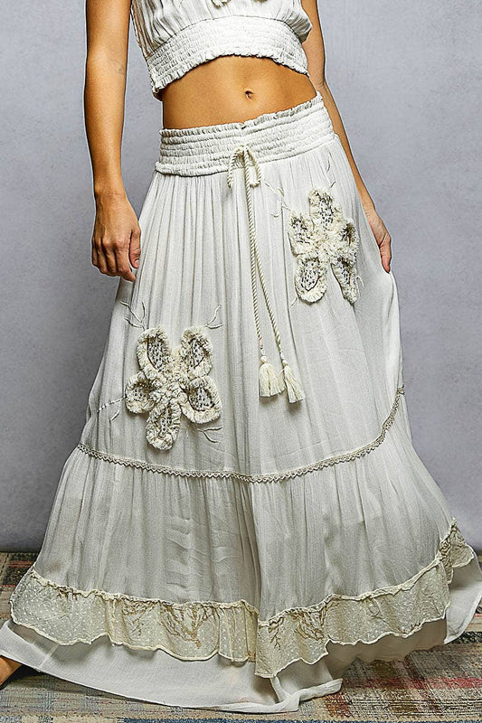 Ruffle Embroidered Long Skirt