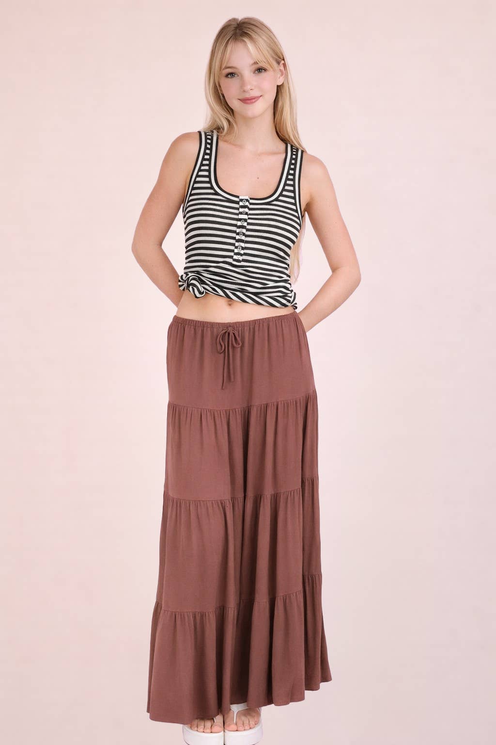 Striped Button Down Knit Tank Top