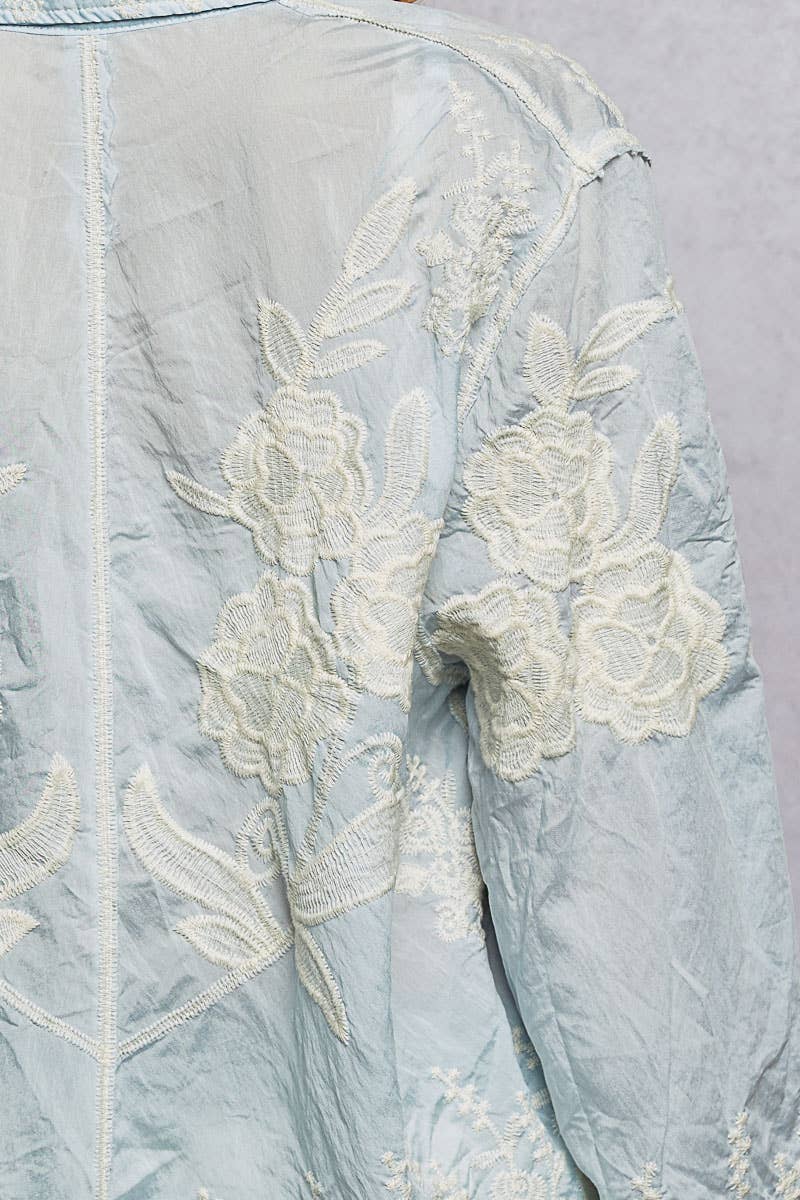 Long Sleeve Embroidered Scalloped Edge Top