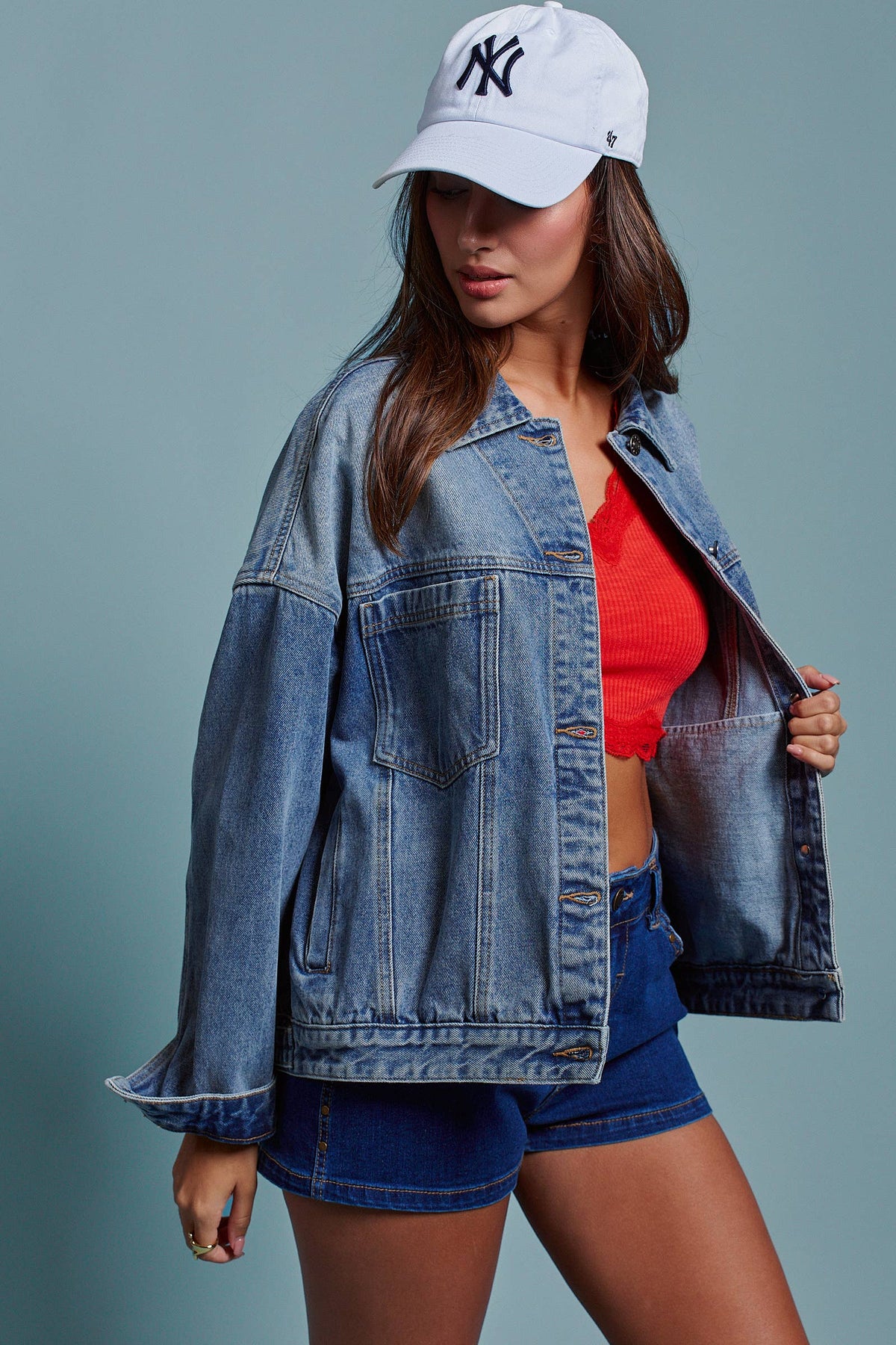 Oversized Button Up Pleated Back Western Jacket