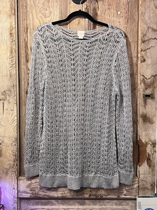 VTG Chico’s Silver Metallic Crochet Long Sleeve Top