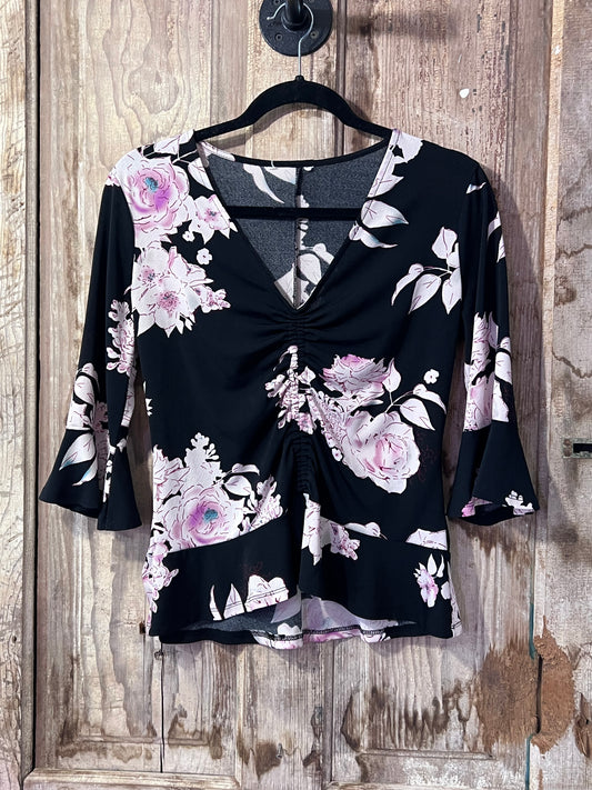 VTG Candie’s Y2K BLK/Pink Floral Runched Top