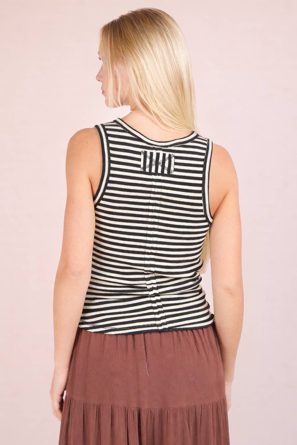 Striped Button Down Knit Tank Top